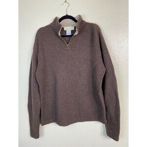 Irelands Eye Lambswool Silk Brown Quarter Zip Sweater size Large Pullover Knit